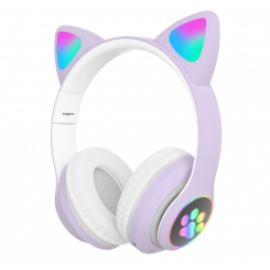 Портативные колонки и наушники - Беспроводные Bluetooth наушники с ушками Cat Ear VZV-23M/ 7805 LED Фиолетовые (30149838К)
