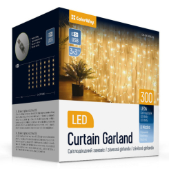 Мебель для геймеров - ​Светодиодная гирлянда СolorWay штора занавес 3x3м 300LED USB теплый цвет (CW-GW-300L33U)