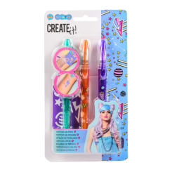 Косметика - Набір ручок для тату Create It! З трафаретом зелена помаранчева фіолетова (84210/84210-2)