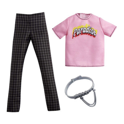 Одежда и аксессуары - Одежда Barbie Модный образ Кена Черные брюки и розовая футболка (GWF03/GRC74)