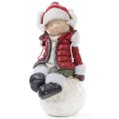Аксессуары для праздников - Фигура новогодняя ceramic Девочка на снежке красная куртка Bona DP42670