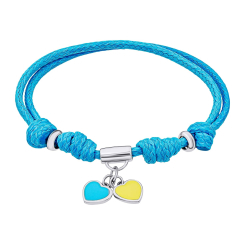 Ювелірні прикраси - Браслет на шнурку UmaUmi Україна з підвісами-серцями із жовтою та блакитною емаллю (2210000019140)