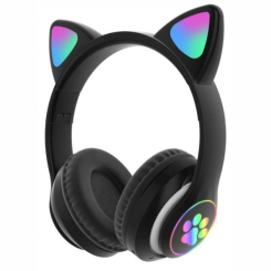 Портативні колонки та навушники - Повнорозмірні навушники бездротові Cat Headset M23 Bluetooth з RGB підсвічуванням та котячими вушками Black (CPK 7695/4)