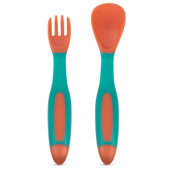 Детская посуда и аксессуары - ​Набор гибких ложек и вилок Baboo персик (10-036)
