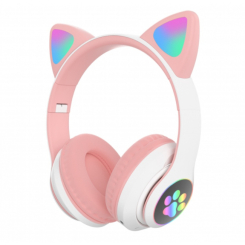 Портативные колонки и наушники - Беспроводные Bluetooth наушники с ушками Cat Ear VZV-23M/ 7805 с LED подсветкой Розовые (30149838А)