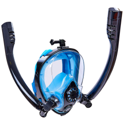 Для пляжа и плавания - Маска для снорклинга с дыханием через нос с двумя трубками HJKB K-2 (силикон, пластик, р-р L-XL) Черный-синий  (PT0869)