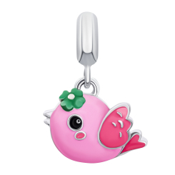 Ювелірні прикраси - Кулон UmaUmi Пташечка із рожевою та зеленою емаллю (2210000018693)