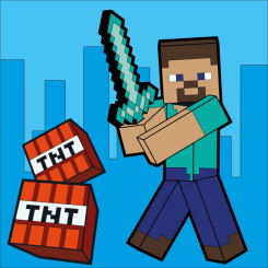 Товары для рисования - Картина по номерам Santi Майнкрафт Стив и алмазный меч LED подсветка 25 х 25 см (954927)