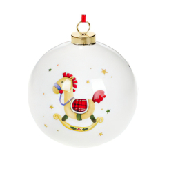 Аксессуары для праздников - Елочный шар керамический BonaDi Лошадка 10 см Белый (811-515) (MR63033)