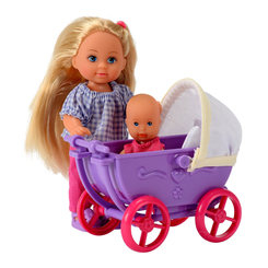 Куклы - Кукла Steffi & Evi love Эви с малышом в фиолетовой коляске (5736241-2)