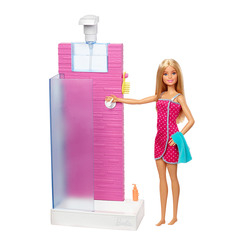 Меблі та будиночки - Набір меблів Barbie Душова з лялькою (DVX51/FXG51)