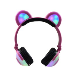 Портативные колонки и наушники - Наушники LINX Bear Ear Headphone с медвежьими ушками LED подсветка 350 mAh Розовый (SUN1862)