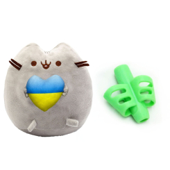 М'які тварини - М'яка іграшка 2Life Пушин кет із серцем 25 см Сірий та Силіконова насадка для корекції листа Зелений (vol-10386)