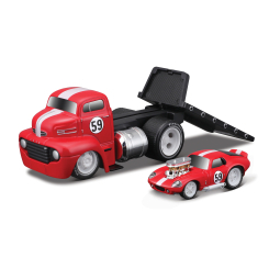 Транспорт і спецтехніка - Ігровий набір Maisto Muscle machines Трейлер-транспортер та машинка 1950 Ford COE Flatbed та 1965 Shelby Cobra Daytona Coupe (11532/5)