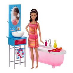 Меблі та будинки для ляльок - Набір меблів Barbie Ванна кімната з лялькою (DVX51/DVX53)
