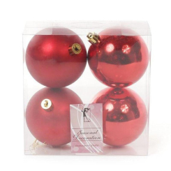 Аксессуары для праздников - Набор новогодних шаров пластик BonaDi 4 шт D 8 см Красный (147-493) (MR62525)