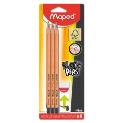 Набор графитовых карандашей Maped Black HB с резинкой 6 шт (MP.850017FC)