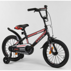 Велосипеди - Велосипед CORSO 16" (зібраний на 75%) сталева рама, сталеві протиударні диски з посиленою спицею Black/Red (101997)