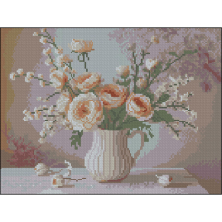Мозаїка - Алмазна картина Strateg Кремові квіти 30 х 40 см (FZ3040-19)