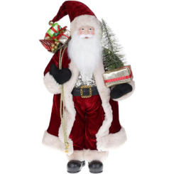 Аксессуары для праздников - Новогодняя фигурка Санта с елочкой 60см (мягкая игрушка), с LED подсветкой, бордо Bona DP73702
