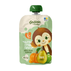 Сладости - Пюре Galicia Baby яблочно-грушево-тыквенное натуральное гомогенизированное стерилизованное 90 г (4820209564440) Сладости - Пюре Galicia Baby яблочно-грушево-тыквенное натуральное гомогенизированное стерилизованное 90 г (4820209564440)