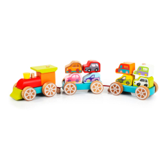 Розвивальні іграшки - Дерев’яна іграшка Cubika Поїзд з машинками (13999)