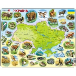 Классические пазлы - Пазл Larsen Рамка-вкладыш Карта Украины - мир животных (K37)