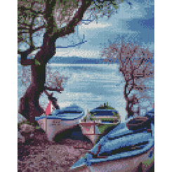 Мозаика - Алмазная картина Strateg Лодки на берегу 30х40 см (HX510)