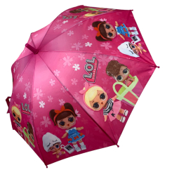 Парасольки і дощовики - Дитячий парасолька-тростина напівавтомат "LOL" Flagman рожевий з квіточками N147-6