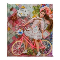 Куклы - Кукла Emily Шатенка в розовом платье с велосипедом (QJ077)