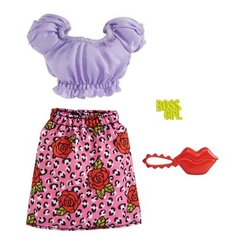 Одежда и аксессуары - Одежда Barbie Готовые наряды Юбка с цветочным принтом и сиреневый топ (GWD96/GRB96)