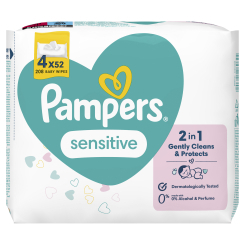 Товары по уходу - Влажные салфетки Pampers Sensitive 4x52 шт (8001841062624)