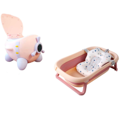 Товары по уходу - Набор Beezy детский портативный горшок самолёт Розовый и детская складная ванночка Бежевый (n-1296)