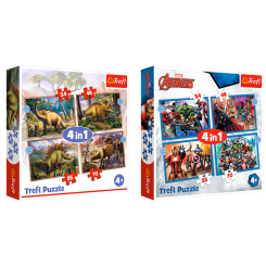 Пазли - Набір пазлів Trefl Цікаві Динозаври та Героїчні Месники 4 в 1 в асортименті (34383/34386) Пазли - Набір пазлів Trefl Цікаві Динозаври та Героїчні Месники 4 в 1 в асортименті (34383/34386)