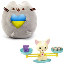 М'які тварини - М'яка іграшка кіт із серцем S&T Пушин кет 23х25 см Сірий та Дитяча навчальна гра математичні ваги Котик (v-11305)