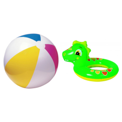 Для пляжу і плавання - Набір Jilong 1226 М'яч надувний 60 см 67101 + Коло надувне Зелений Динозаврик 47212 (JL47212_green)