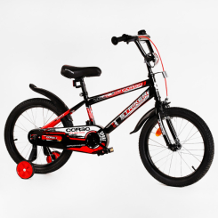 Велосипеды - Детский велосипед с багажником и доп колесами CORSO Striker 18" Black and red (115255)