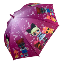 Парасольки і дощовики - Дитяча парасолька-тростина напівавтомат "LOL" Flagman фіолетовий зі сніжинками N147-1