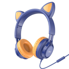 Портативные колонки и наушники - Наушники накладные с микрофоном и кошачьими ушками Hoco W36 Cat ear 3.5 мм 1.2 м Blue (28913_2047743)