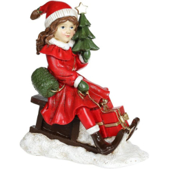 Аксесуари для свят - Декоративна статуетка Дівчинка з ялинкою на санчатах 19х11х22см, червоний Bona DP73668