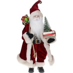 Аксесуари для свят - Новорічна фігурка Санта з ялинкою 46см (м'яка іграшка), з LED підсвічуванням, бордо Bona DP73703