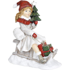 Аксессуары для праздников - Статуэтка Девочка с ёлкой на санках 19х11х22см, белый с красным Bona DP69028