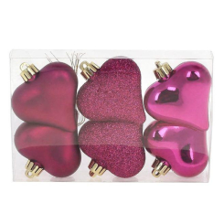 Аксессуары для праздников - Набор пластиковых новогодних украшений Flora Сердечки 6 шт D-6 см Розовый (12443) (MR62533)