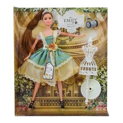 Куклы - Кукла Emily Шатенка в платье с бело-зеленым верхом и манекен (QJ078A/QJ078C-2)