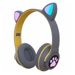 Портативні колонки та навушники - Дитячі навушники з вушками CatEar ME-3CE Bluetooth бездротові з LED підсвічуванням та MicroSD до 32Гб Gray (GD HS-309)