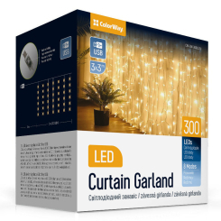 Мебель для геймеров - ​Светодиодная гирлянда СolorWay штора занавес 3x3м 300LED USB теплый цвет (CW-GW-300L33U)