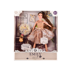 Ляльки - Лялька Emily шатенка у бежевій сукні з собачкою (QJ090A)