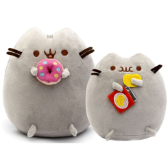 Подушки - Набор мягких игрушек S&T Pusheen cat с пончиком 21х25 см и чипсом 18х15 см Серый (vol-9983)
