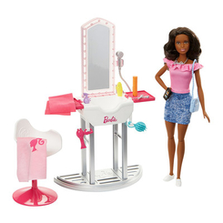 Меблі та будинки для ляльок - Набір меблів Barbie Перукар брюнетка з лялькою (DVX51/FJB37)