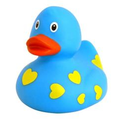 Игрушки для ванны - Уточка резиновая LiLaLu FunnyDucks Голубая в сердечках L1042